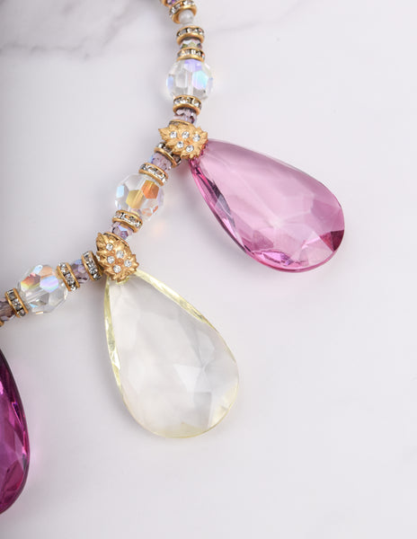Yves Saint Laurent Vintage SS 1980 Pink Iridescent Faceted Bead and Rhinestone Necklace