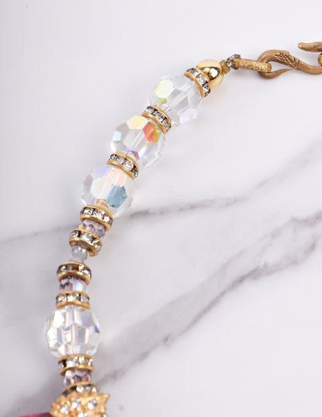 Yves Saint Laurent Vintage SS 1980 Pink Iridescent Faceted Bead and Rhinestone Necklace