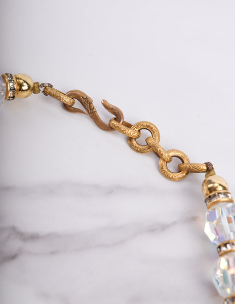 Yves Saint Laurent Vintage SS 1980 Pink Iridescent Faceted Bead and Rhinestone Necklace