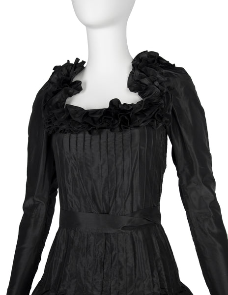 Yves Saint Laurent Haute Couture Vintage AW 1971 Black Silk Taffeta Ruffled Dress