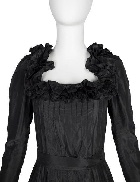 Yves Saint Laurent Haute Couture Vintage AW 1971 Black Silk Taffeta Ruffled Dress