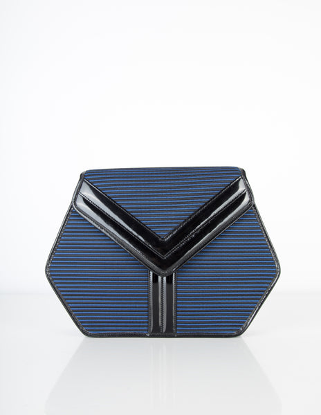 Yves Saint Laurent Vintage Black and Blue Ribbed Stripe Bag