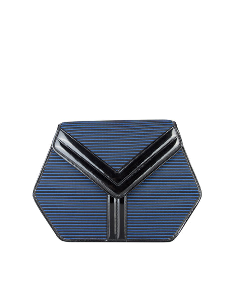 Yves Saint Laurent Vintage Black and Blue Ribbed Stripe Bag