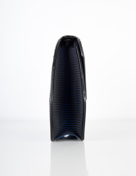 Yves Saint Laurent Vintage Black and Blue Ribbed Stripe Bag