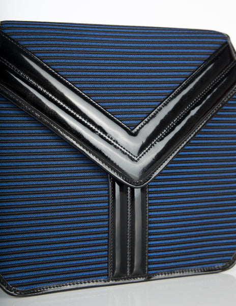 Yves Saint Laurent Vintage Black and Blue Ribbed Stripe Bag