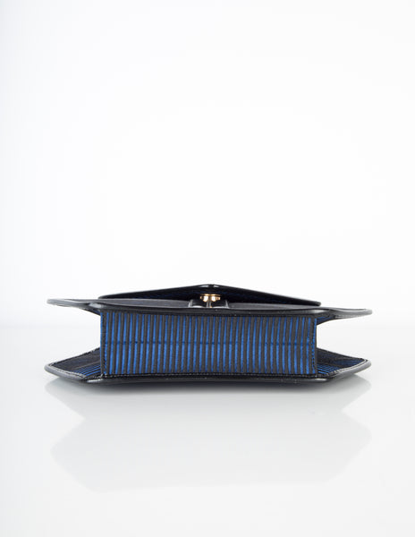 Yves Saint Laurent Vintage Black and Blue Ribbed Stripe Bag