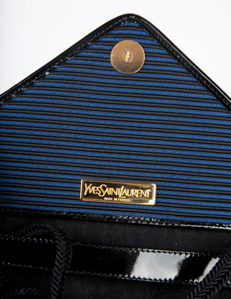Yves Saint Laurent Vintage Black and Blue Ribbed Stripe Bag