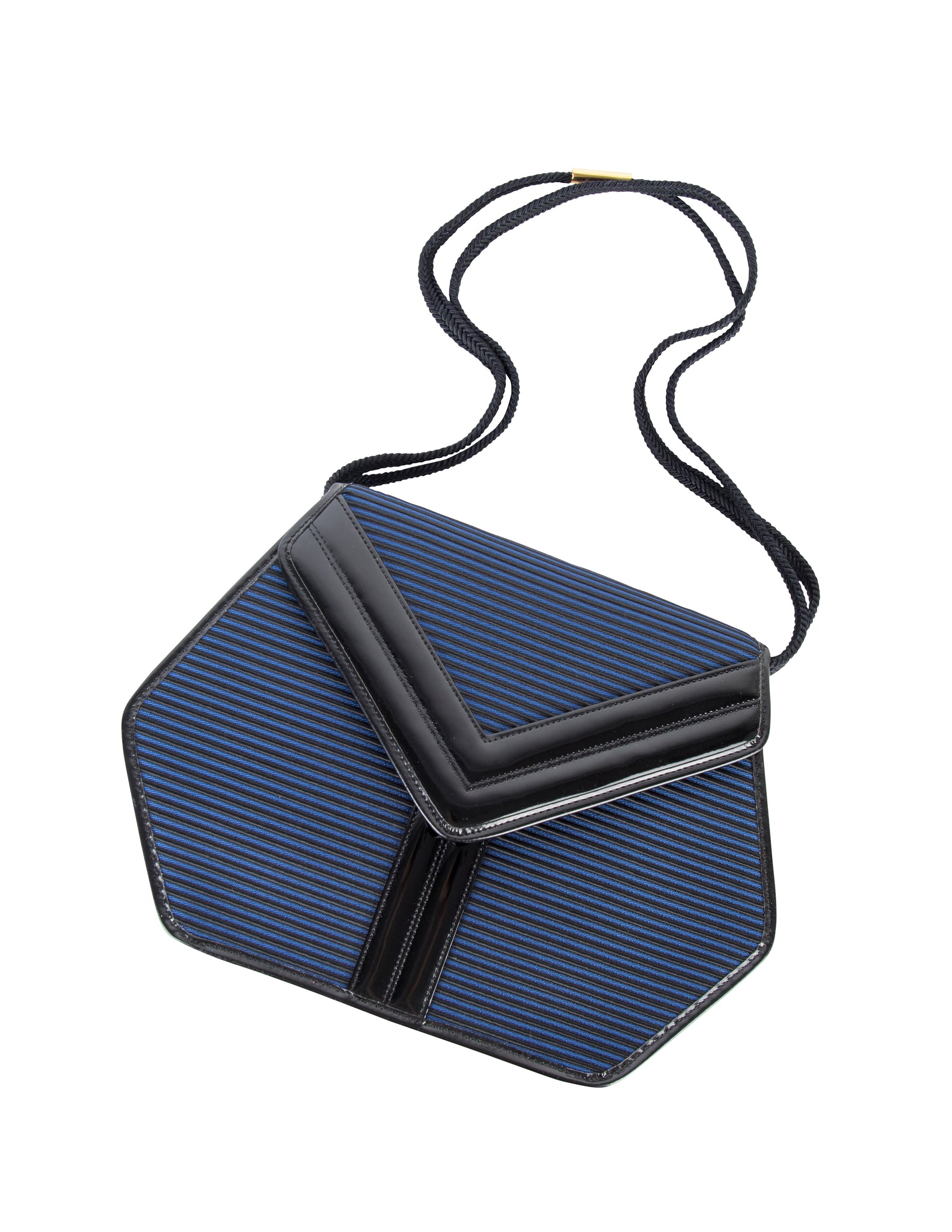 Yves Saint Laurent Vintage Black and Blue Ribbed Stripe Bag