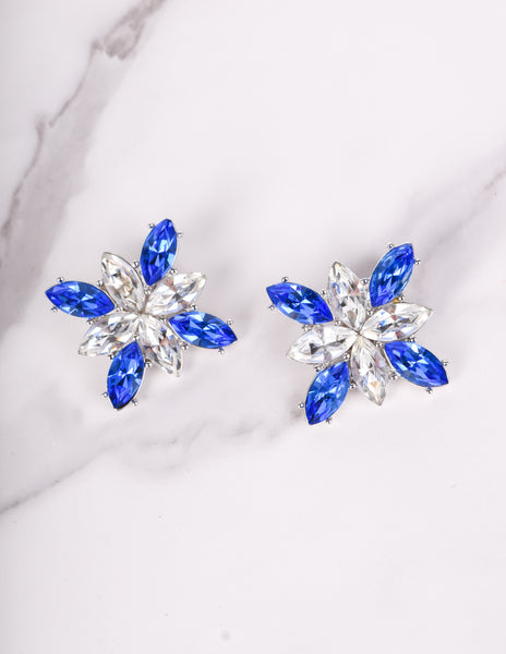 Yves Saint Laurent Vintage Numbered Large Blue Clear Crystal Brooch and Earrings Set