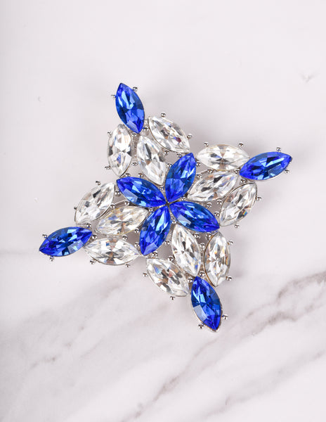 Yves Saint Laurent Vintage Numbered Large Blue Clear Crystal Brooch and Earrings Set