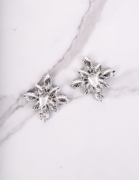 Yves Saint Laurent Vintage Numbered Large Blue Clear Crystal Brooch and Earrings Set