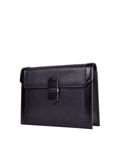 Yves Saint Laurent Vintage Black Saffiano Leather Tab Clutch Bag