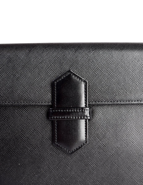 Yves Saint Laurent Vintage Black Saffiano Leather Tab Clutch Bag