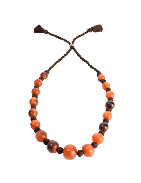 Yves Saint Laurent Vintage 1990s Orange and Brown Horn Beaded Passementerie Tassel Necklace