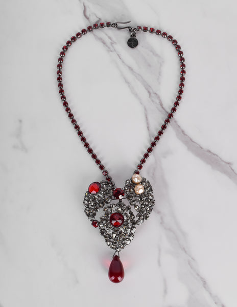 Yves Saint Laurent Vintage Haute Couture Coeur de Saint Laurent / Coeur Fetiche Crystal Heart Pendant Necklace