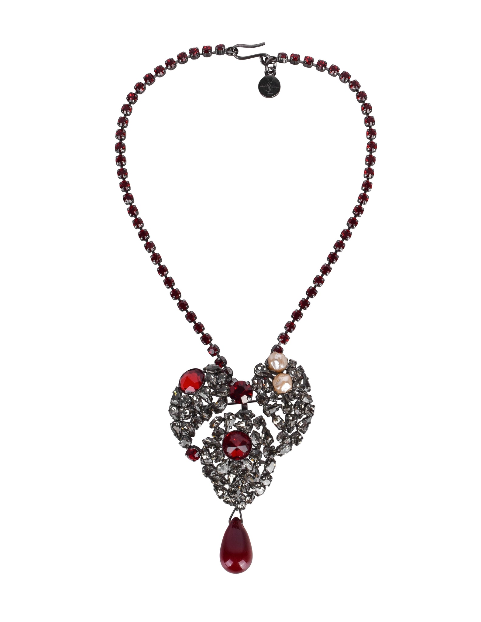 Yves Saint Laurent Vintage Haute Couture Coeur de Saint Laurent / Coeur Fetiche Crystal Heart Pendant Necklace