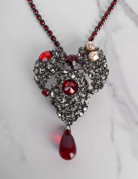 Yves Saint Laurent Vintage Haute Couture Coeur de Saint Laurent / Coeur Fetiche Crystal Heart Pendant Necklace