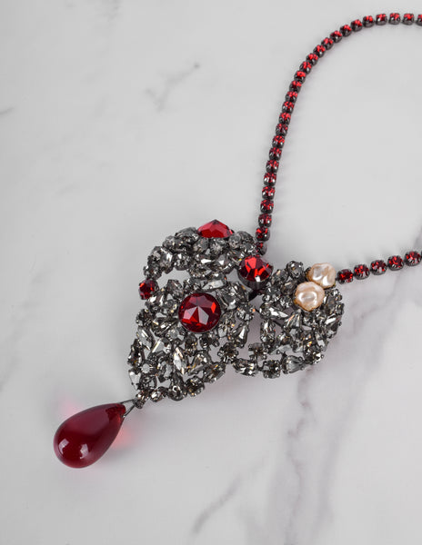 Yves Saint Laurent Vintage Haute Couture Coeur de Saint Laurent / Coeur Fetiche Crystal Heart Pendant Necklace