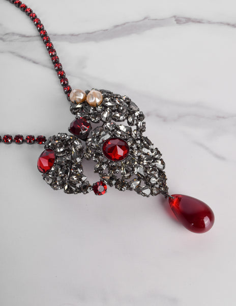 Yves Saint Laurent Vintage Haute Couture Coeur de Saint Laurent / Coeur Fetiche Crystal Heart Pendant Necklace