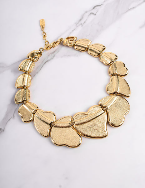 Yves Saint Laurent Vintage Golden Ebony Wood Heart Necklace