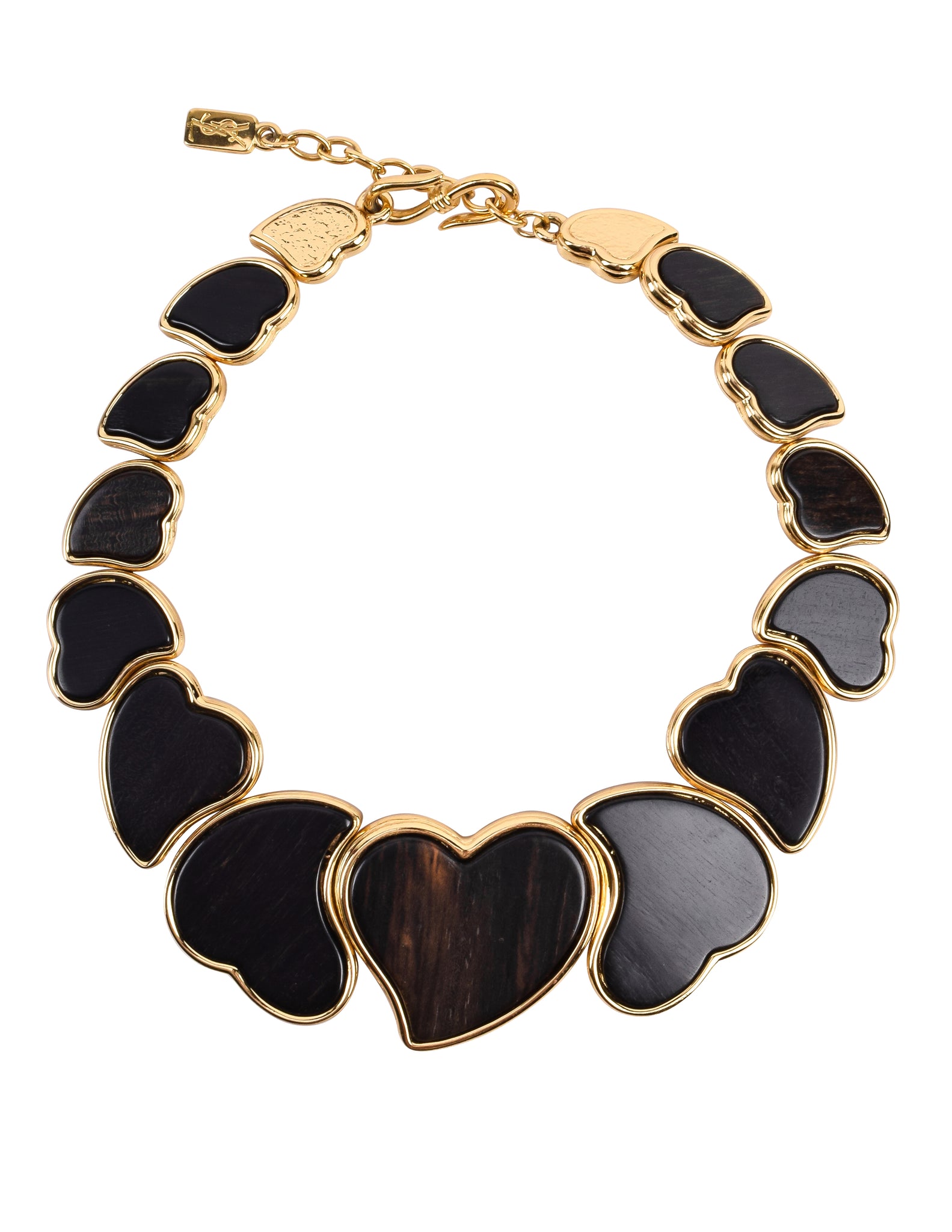 Yves Saint Laurent Vintage Golden Ebony Wood Heart Necklace