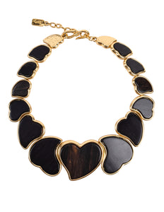 Yves Saint Laurent Vintage Golden Ebony Wood Heart Necklace