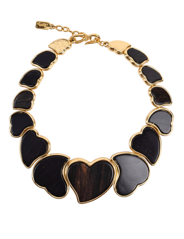 Yves Saint Laurent Vintage Golden Ebony Wood Heart Necklace