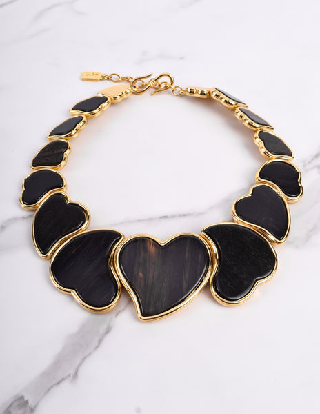 Yves Saint Laurent Vintage Golden Ebony Wood Heart Necklace