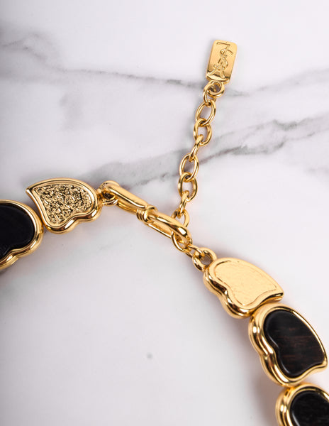Yves Saint Laurent Vintage Golden Ebony Wood Heart Necklace