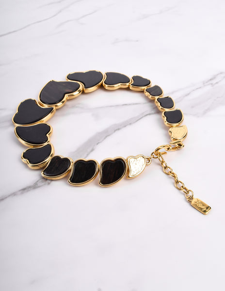Yves Saint Laurent Vintage Golden Ebony Wood Heart Necklace