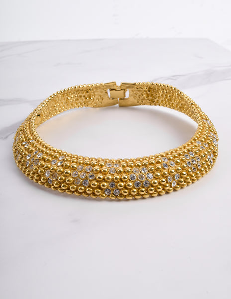 Yves Saint Laurent Vintage Rhinestone Floral Golden Choker Necklace