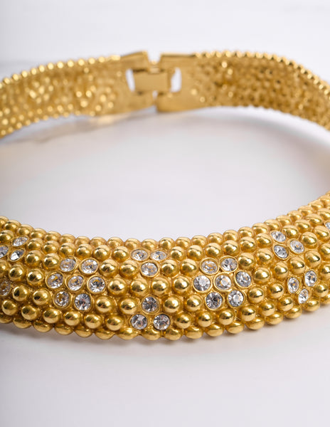 Yves Saint Laurent Vintage Rhinestone Floral Golden Choker Necklace