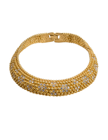 Yves Saint Laurent Vintage Rhinestone Floral Golden Choker Necklace