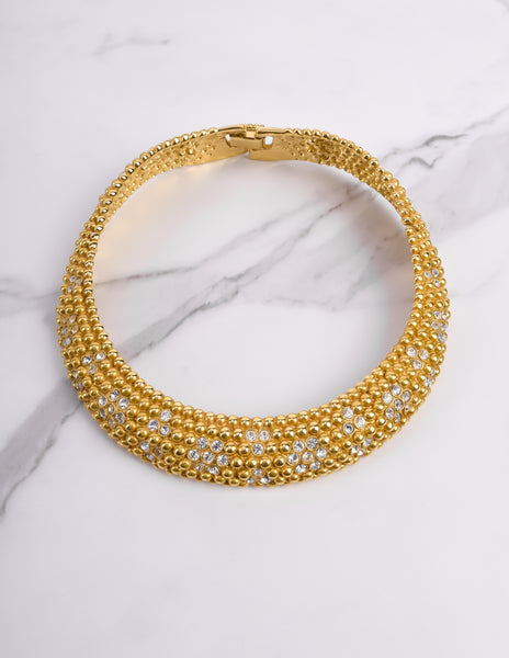 Yves Saint Laurent Vintage Rhinestone Floral Golden Choker Necklace