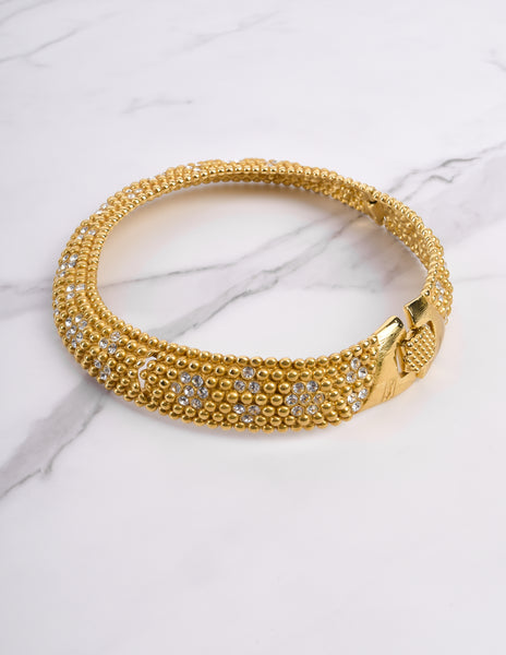 Yves Saint Laurent Vintage Rhinestone Floral Golden Choker Necklace