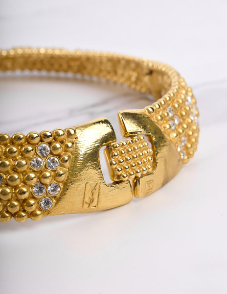 Yves Saint Laurent Vintage Rhinestone Floral Golden Choker Necklace