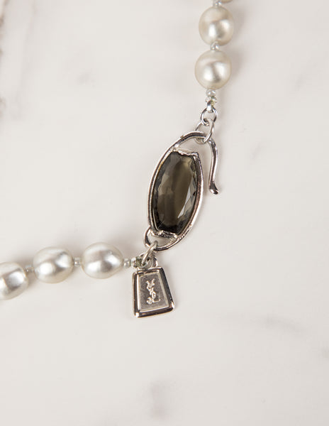 Yves Saint Laurent Vintage 1990s Icy Grey Graduated Baroque Pearl Sautoir Necklace