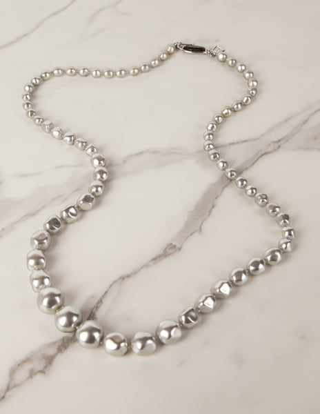 Yves Saint Laurent Vintage 1990s Icy Grey Graduated Baroque Pearl Sautoir Necklace