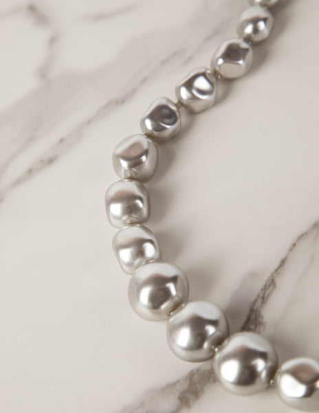 Yves Saint Laurent Vintage 1990s Icy Grey Graduated Baroque Pearl Sautoir Necklace