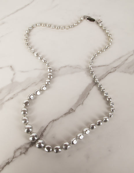 Yves Saint Laurent Vintage 1990s Icy Grey Graduated Baroque Pearl Sautoir Necklace