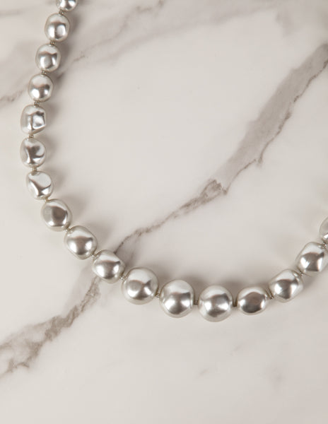 Yves Saint Laurent Vintage 1990s Icy Grey Graduated Baroque Pearl Sautoir Necklace