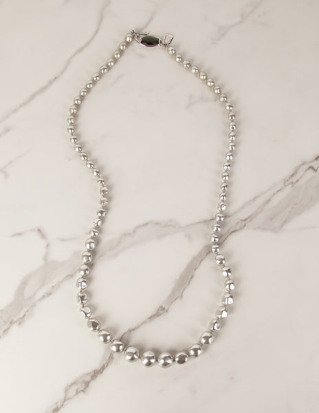 Yves Saint Laurent Vintage 1990s Icy Grey Graduated Baroque Pearl Sautoir Necklace