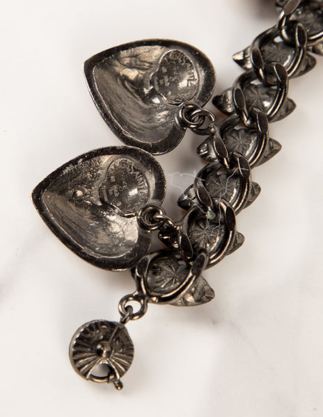 Yves Saint Laurent Vintage Amber Crystal and Gunmetal Heart Charm Bracelet