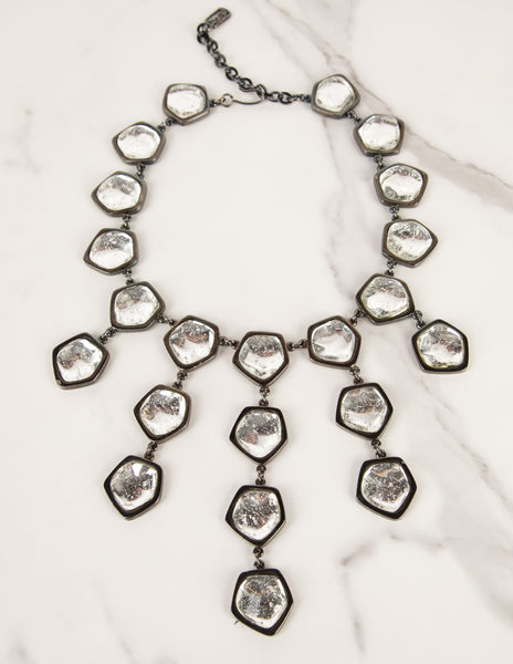 Yves Saint Laurent Vintage Gunmetal and Ice Cascading Burst Necklace