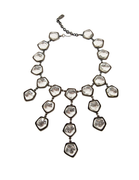 Yves Saint Laurent Vintage Gunmetal and Ice Cascading Burst Necklace