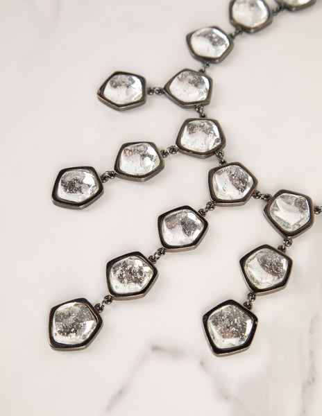 Yves Saint Laurent Vintage Gunmetal and Ice Cascading Burst Necklace