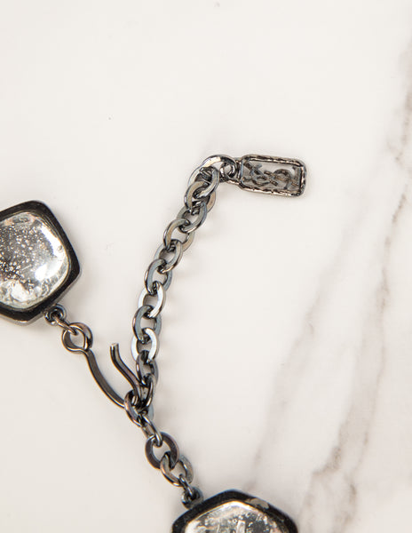 Yves Saint Laurent Vintage Gunmetal and Ice Cascading Burst Necklace