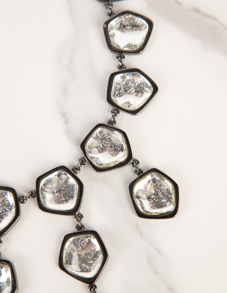 Yves Saint Laurent Vintage Gunmetal and Ice Cascading Burst Necklace