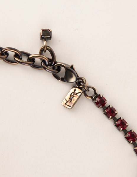 Yves Saint Laurent Vintage Large Pearl and Crystal Gunmetal Heart Necklace