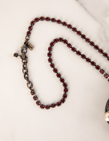 Yves Saint Laurent Vintage Large Pearl and Crystal Gunmetal Heart Necklace